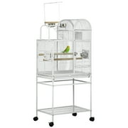 55" Large Parrot Cage with Toy Hooks Above Top Bird Perch, Tray, Food Cups, Rolling Stand, Bird Cage for Cockatiels, Parakeets, Lovebirds