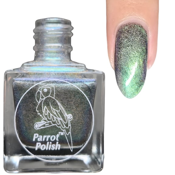 Parrot Polish Holographic Nail Polish, Shimmering Quick Dry Green Color Lacquer, Long Lasting Chrome Shimmer Nail Enamel, Stereodelic, 0.5 Fl Oz
