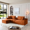 thumbnail image 6 of Modular Sectional Sofa,Deep Seat Corduroy Cloud Couch with Cup Holders, USB Ports& Storage Box, Sleeper Sofa Couch Boneless Couches with Movable Ottoman for Living Room, No Assembly Required(Orange), 6 of 9