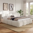 thumbnail image 1 of Noble House King Boucle Platform Bed,Thickened Headboard & Footboard,White, 1 of 7