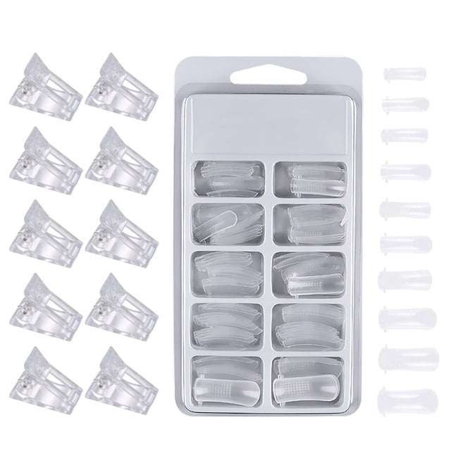 Amdohai Nail Extension Set 100pcs Crystal Fake Nails 10pcs Extension Clips Manicure Tools