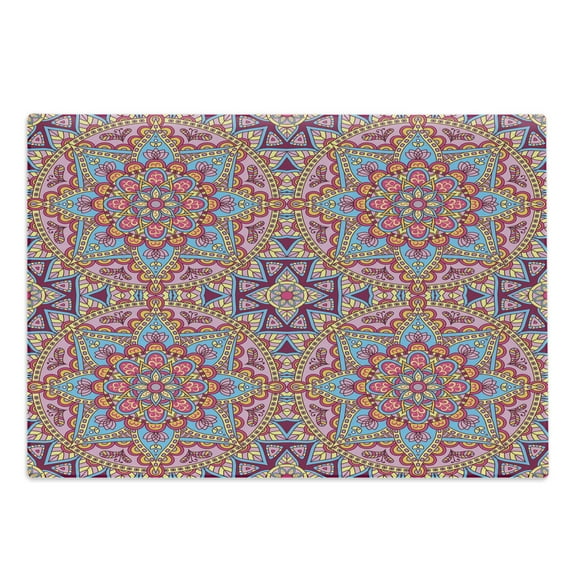 Purple Mandala Cutting Board, Hippie Style Eastern in Moroccan Vivid Tones Motif, Decorative Tempered Glass Cutting and Serving Board, Large Size, Multicolor, by Ambesonne