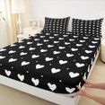 thumbnail image 3 of Homewish Cartoon Heart Pattern Bed Sheets,Kawaii 3D Loves King Sheets,White Black Sheet Set For Girls Teens,Microfiber Bedroom Decor,4-Piece, 3 of 7