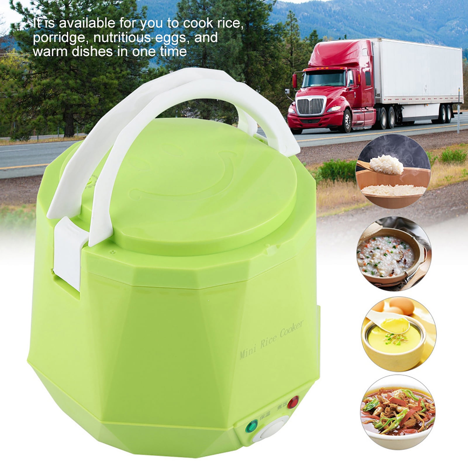 Nieyigj 1.6L Portable Electric Rice Cooker for 24V Truck, Green - 140W Food Steamer and Multicooker for Travel (7.1 inches / 18 cm)