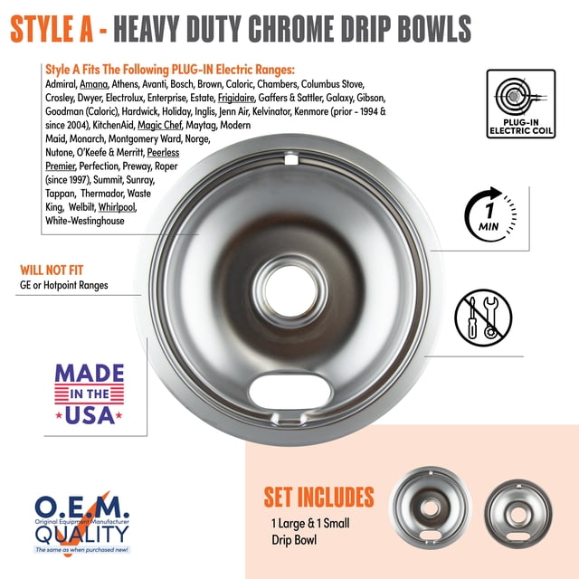 Range Kleen 12782XCD5 Style A 2 piece Chrome Drip Bowl Set