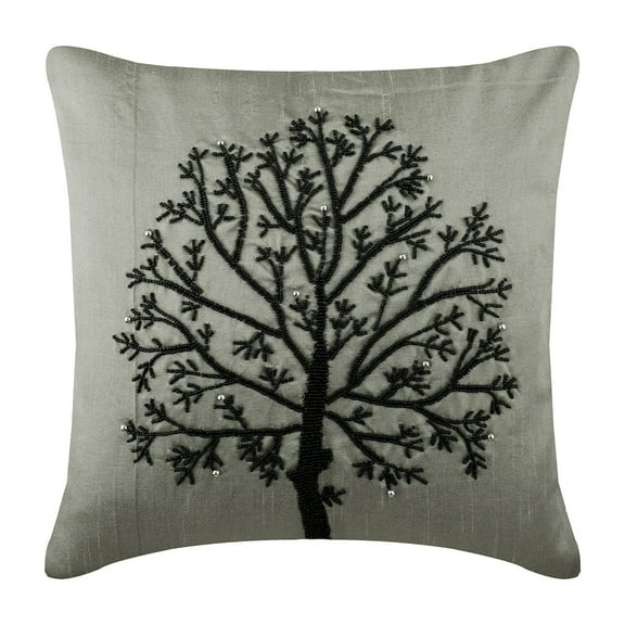 Pillow Case Custom, Silver Pillow Shams, Beaded Tree Pillow Sham, 24x24 inch (60x60 cm) Pillow Shams, Square Silk Pillow Sham, Pillow Shams, Modern Style, Floral - Silver Tree Of Life