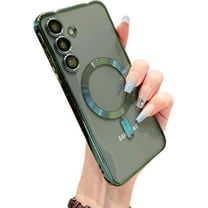 for Samsung Galaxy S24 Case Magnetic Clear with Camera Lens Protector Full Protection MagSafe Electroplated Silicone Slim Fit Shockproof Protective Case Cover 6.2 Inch - Green