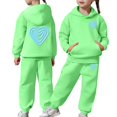thumbnail image 2 of Girls' Long Sleeve Pant Sets - Girls Casual Print Hoodie And Pants Fashionable Two Piece Outfit For Kids Comfortable Athleisure (Green,4-5 Years), 2 of 7