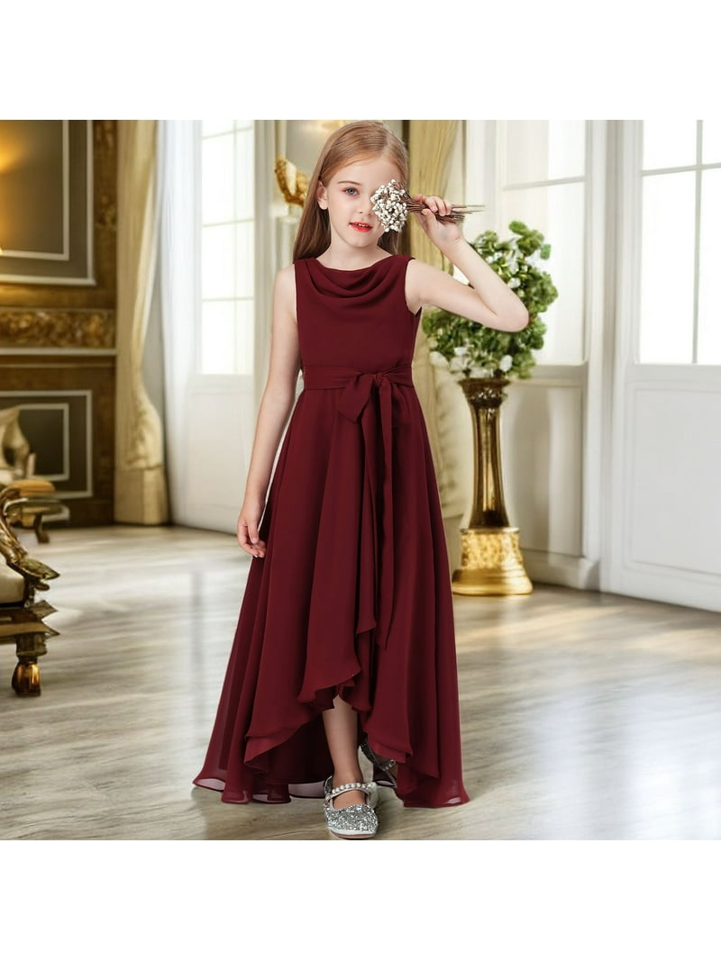 junior burgundy bridesmaid dress Cicinia Crinkle Chiffon Junior Bridesmaid Dress, Mulberry