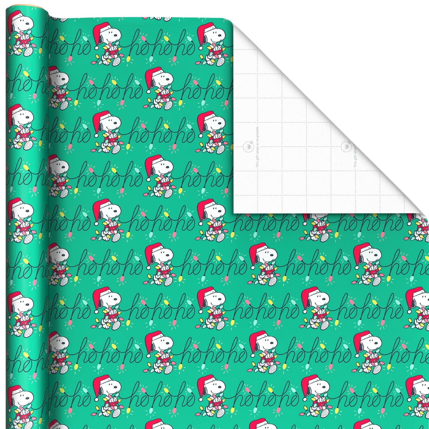 Papier d'emballage de Noël, avec lignes de découpage au verso, Peanuts, Hallmark (3 rouleaux : 60 pieds carrés)