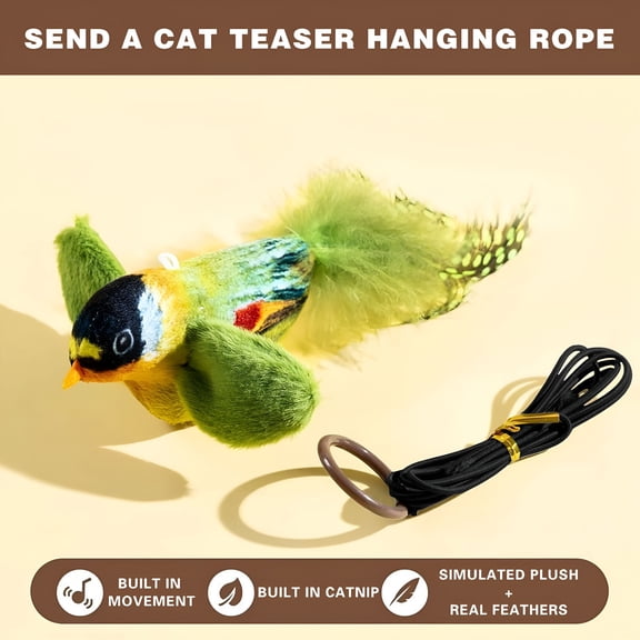 BESTSKY Interactive Cat Toy for Indoor Cats, Automatic Flapping Bird with Chirping Sounds & Catnip, Teaser Wand Kitten Toys to Stimulate Hunting Instincts Bird Toy for Cats