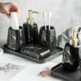 thumbnail image 5 of Bathroom Soap Dispenser Set Bathroom Accessories Set 4 Pcs Ceramic Marble Bathroom Accessories Complete Set Bathroom Decor - 1 Soap Dispenser, 2 Tumblers, 1 Soap Dish, Glossy Black, 5 of 6