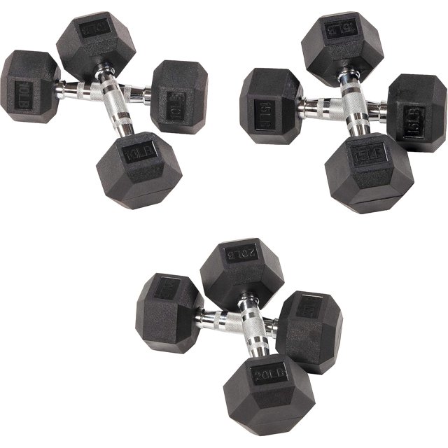 Signature Fitness Rubber Encased Hex Dumbbell Multiple Sizes