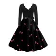 thumbnail image 3 of Valentines Day Dress Women V-Neck Long Sleeve A-Line Tie Bow Love Heart Printed Dresses Vintage Cosplay Party Dress Pink 3XL, 3 of 6