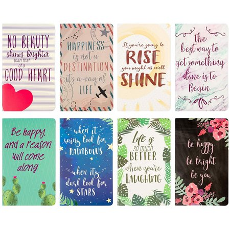 8-Pack Bulk Floral Motivational Lined Travelers Notebook Diary Journals, 8 Designs, 80 Pages