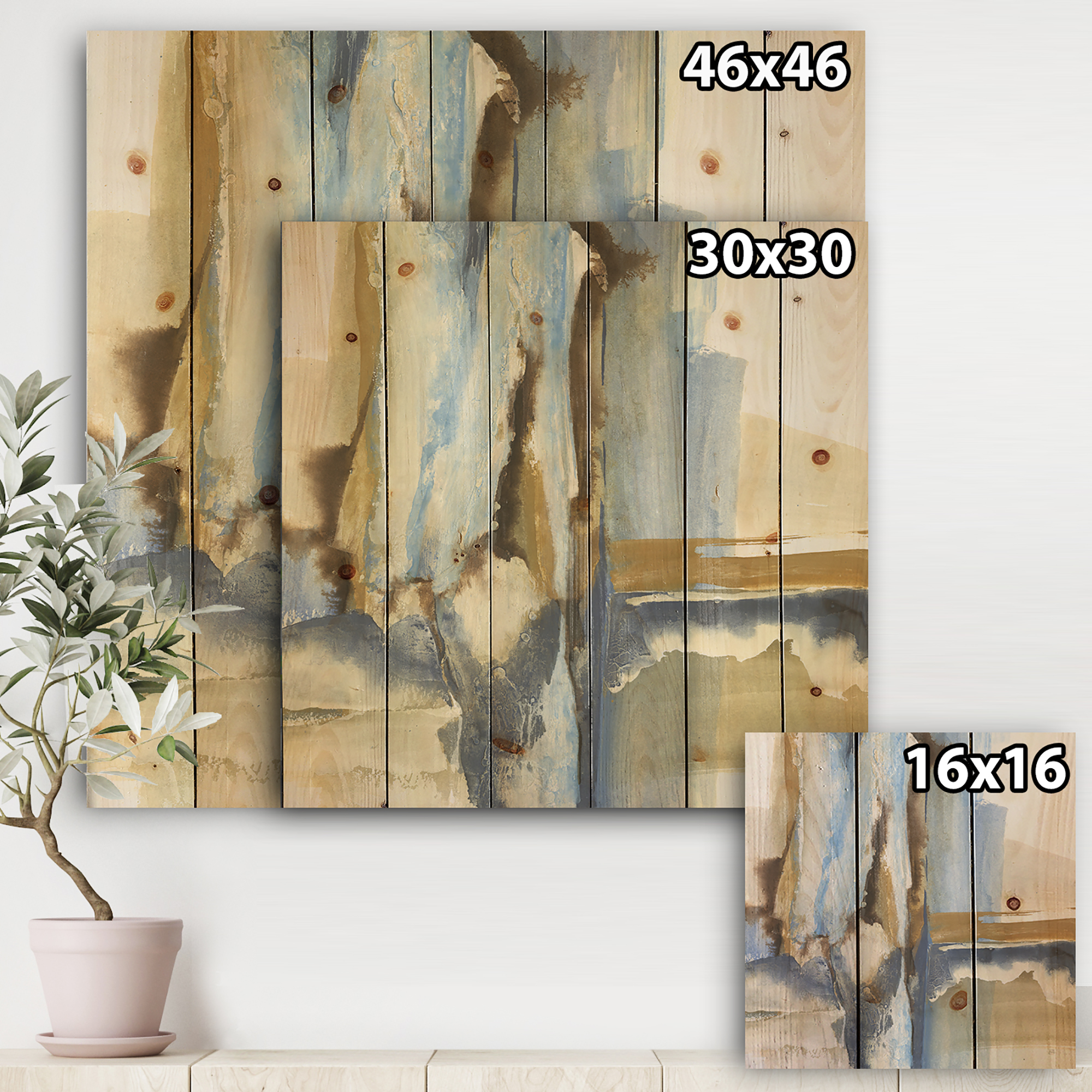 Designart 'Abstract River Run II' Modern & Contemporary Print on Natural Pine Wood