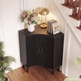 thumbnail image 4 of Jableast Fluted Corner Cabinet, Wood Corner Storage Cabinet with 2-Sliding Doors, Wooden Freestanding Narrow Storage Organizer for Small Space, Living Room, Dining Room, Bathroom, Black, 4 of 10
