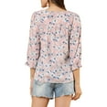 thumbnail image 4 of INSPIRE CHIC Women's Boho Blouse Floral Print Tie Neck 3/4 Sleeve Casual Tops XS Pink, 4 of 8