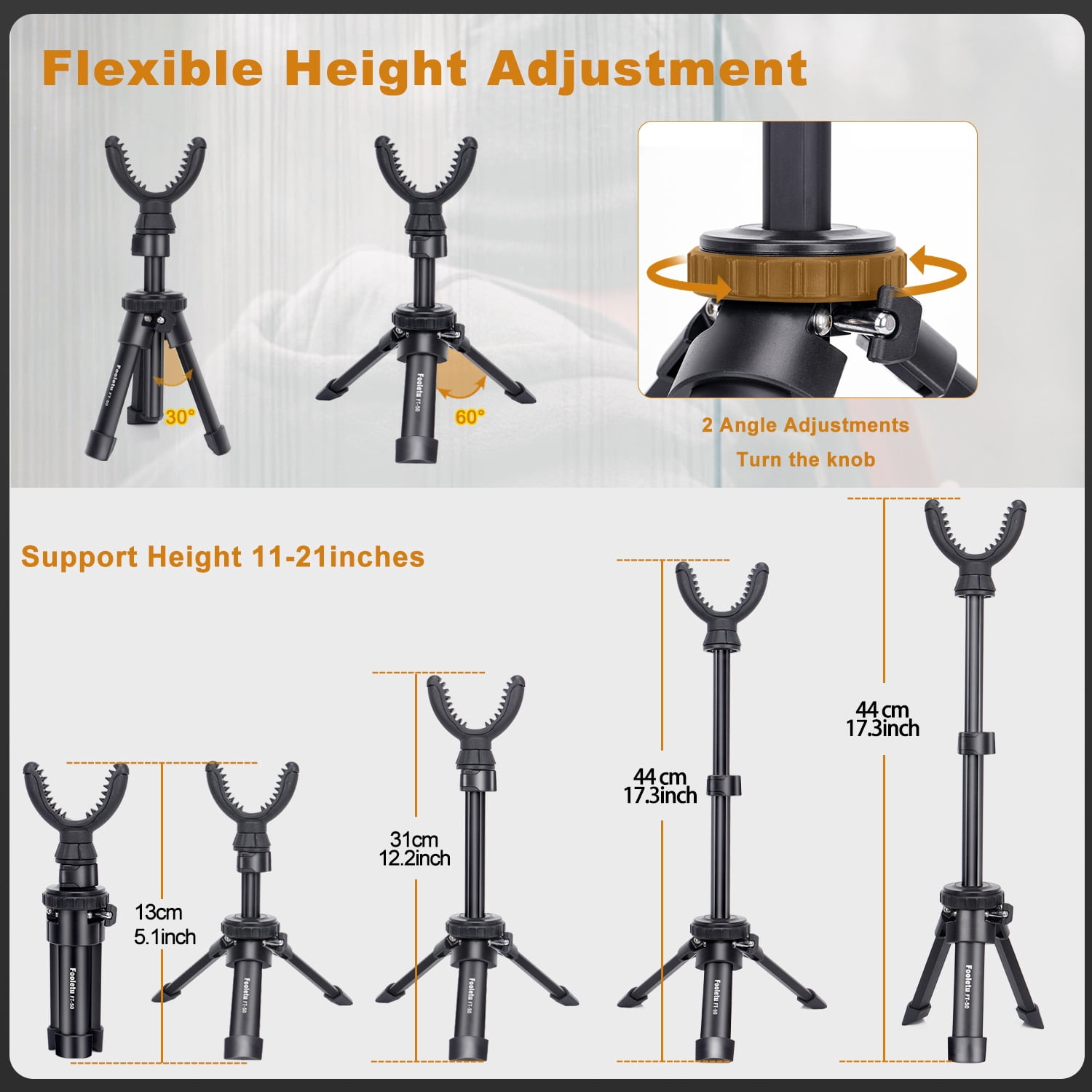Fooletu Shooting Rest Tripod 360 Rotation V Yoke Stand Aluminum 11-21 Inch