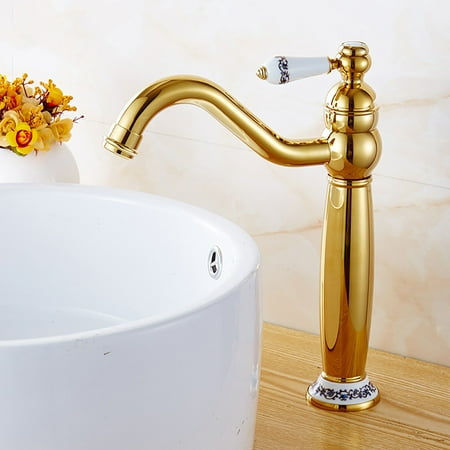 

Vintage Classic Bathroom Sink Mixer Tall Single Lever Faucet In Floral Ceramic F