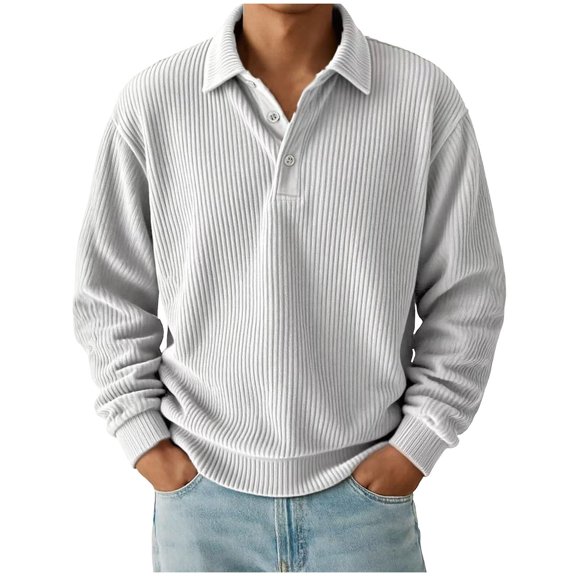 Long Sleeve Polo Shirts for Men Casual Corduroy Button Up Golf Pullover Fashion Henly Stand Collar Spring Sweatshirt