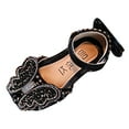 thumbnail image 2 of ZHOGXU Big Girls Dance Shoes Flat Sole Soft Sole Non Bow Rhinestone Pearl Sequins Design Comfortable Fashion Performance Shoes Black 6-7 Years, 2 of 6