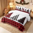 thumbnail image 3 of Erosebridal Plaid Trees Quilt King 3 Pieces,Christmas Check King Coverlet Set,Red Green,1 Bedspread and 2 Pillowcases, 3 of 7