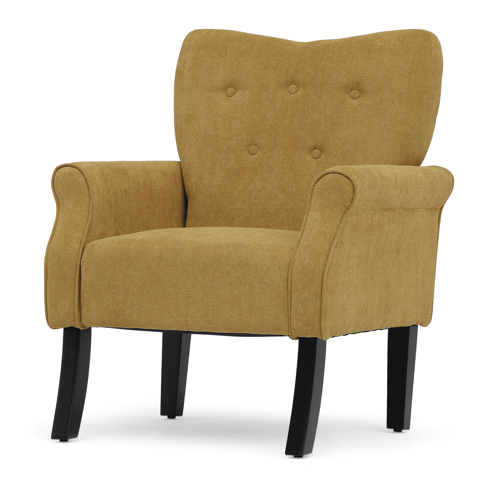 Magshion Upholstered Armchair, Accent Chair with Wood Leg, Cotton-linen Single Sofa Chair with Tufted Back, for Living Room Bedroom, Dark Yellow