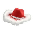 thumbnail image 2 of Sombrero de vaquera rojo para mujer, elegante para mujeres y adolescentes, sombrero de vaquero para Navidad. Pluma gruesa, 2 of 9