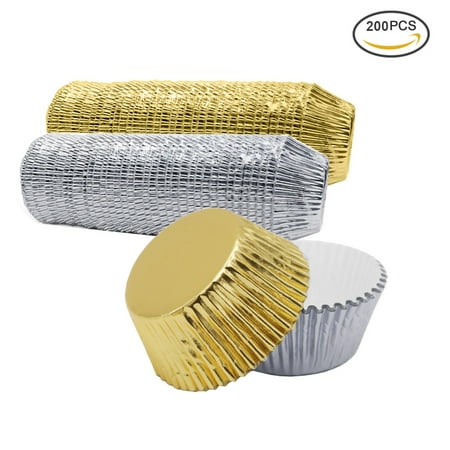 Foil Cupcake Cup - Cupcake Cup - Uarter 200 Pcs Paper Cupcake Baking Cups Aluminium Foil Muffin Baking Cups Liners Cupcakes Case, Silver and Golden