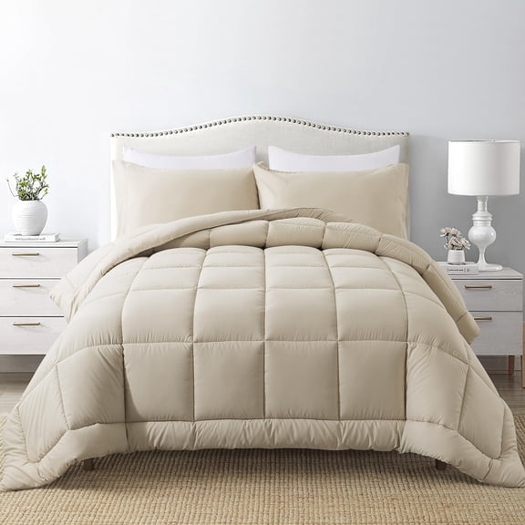 Comforter Set -all Season Bedding Comforters Sets With 1 Pillow Case -2 Pieces Bed Down Alternative -beige Sets(64"x88")