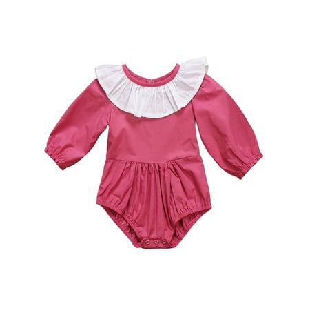 

Baby Girl Ruffles Collar Solid Color Long Sleeve Cotton Romper Outfit (90/12-18 Months Fuchsia)