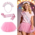 thumbnail image 5 of sixwipe Birthday Sash for Women Girls, 5 Layers Tutu Shorty Skirts, Glitter Birthday Crown Headband, Birthday Tiara and Bubble Skirt Set, Pink Happy Birthday Party Princess Decorations Supply, 5 of 7
