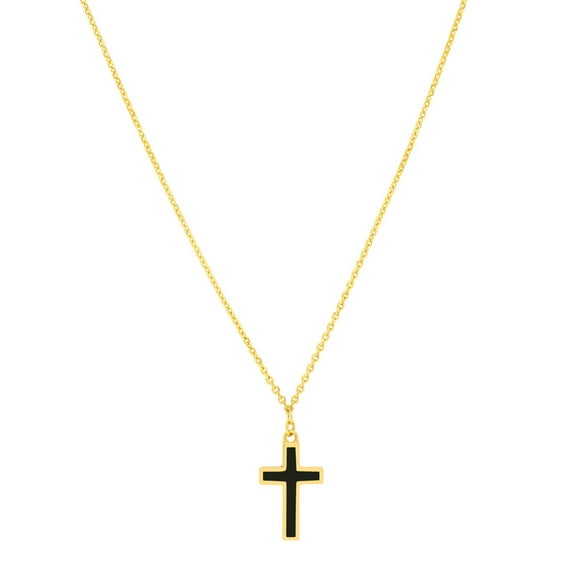 SZUL Women's 14K Solid Yellow Gold Black Enamel Cross Adjustable Necklace