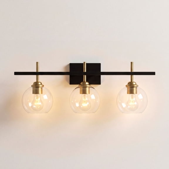 360 Lighting Modern Wall Light Sconce Black Gold Hardwire 27" 3-Light Fixture Clear Glass Globe for Bedroom Bathroom Vanity Home