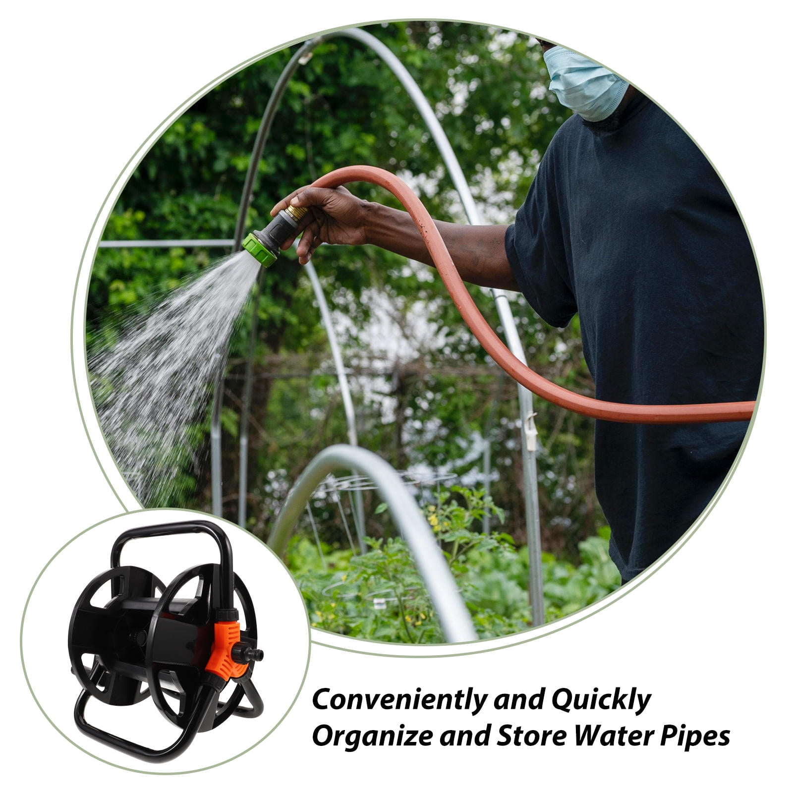 Supvox Outdoor Garden Hose Reel Storage Rack with Easy Coiling System, Freestanding Hose Holder for Yard Use