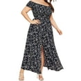 thumbnail image 3 of Frontwalk Womens Summer Maxi Dress Slit Split Boho Off Shoulder Long Beach Dress Floral Smocked A Line Party Dress Plus Size, 3 of 5