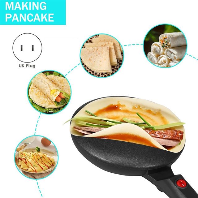 Nonstick Coating Electric Pancake Pan 600W Handheld Pancake Maker Electric Round Griddle for Pancakes US Plug