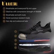 ulogu Waterproof Steel Toe Shoes for Men Women Lightweight Non-Slip Sneakers Comfortable Puncture Proof Shoes (Men Size 9.5, Black)