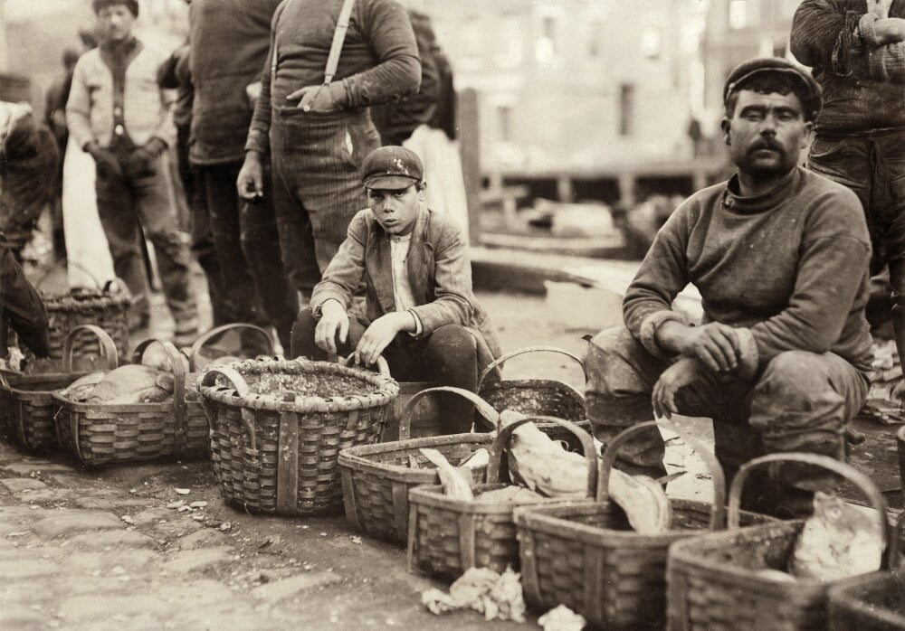 Boston Fish Market, 1909. /Na Boy Selling Fish At An Outdoor Market In