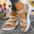 thumbnail image 2 of Walking Sandals for Women Thick Soft Sole Strappy Beach Shoes Comfortable Footbed Open Toe Lightweight Casual Summer Athletic Footwear Beige Size 8, 2 of 7