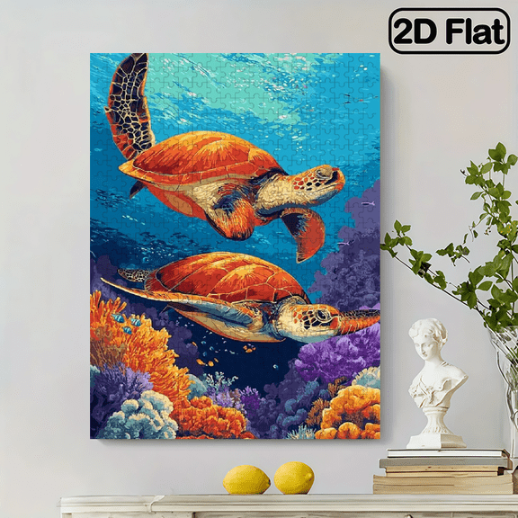500pcs Jigsaw Puzzle Featuring Underwater Turtles And Coral, Measuring 20.515 Inches. A Cardboard Game for Adults And Families, Perfect for Stress Relief And As an Art-Themed Gift for New Year, C