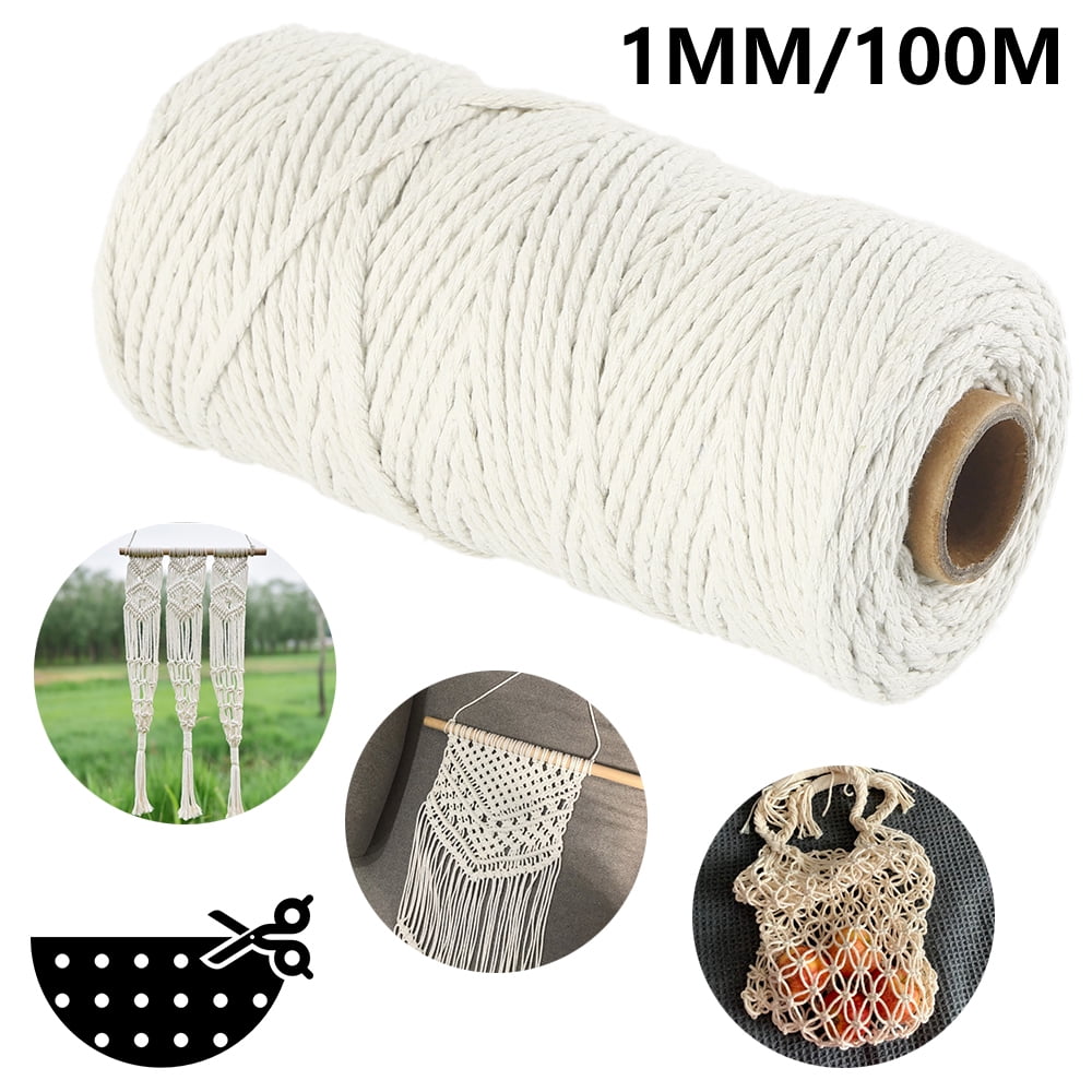Macrame Cord,Natural White String,100 M Thick Cotton String Twine Making Sausage Safe Cooking String for Tying Homemade Meat 4 MM Strong and Durable Bakers Twine