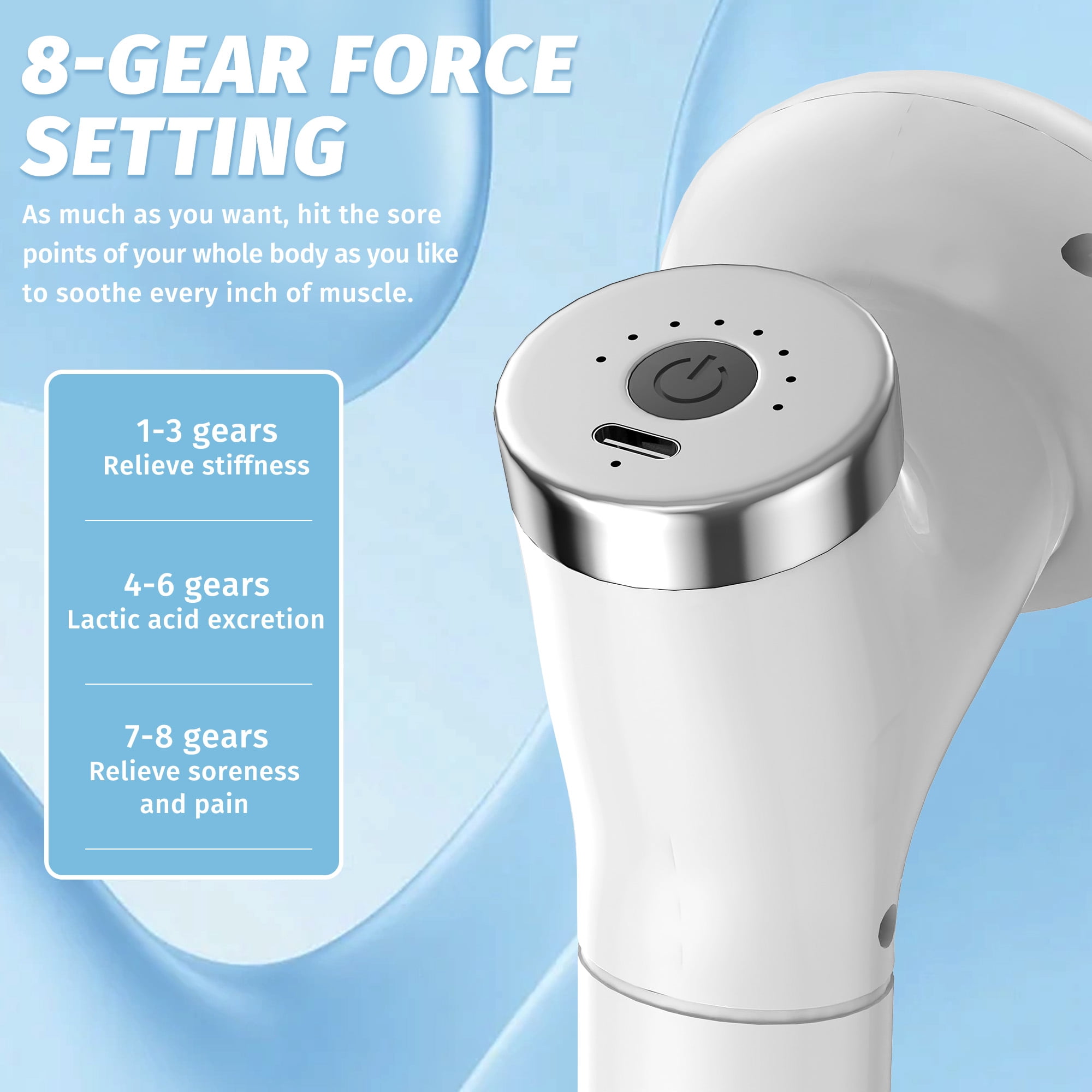 Handheld Back Massager, Ultra-Quiet Muscle Massager, Deep Tissue Massage Gun featuring 5 Interchangeable Massage Heads, White