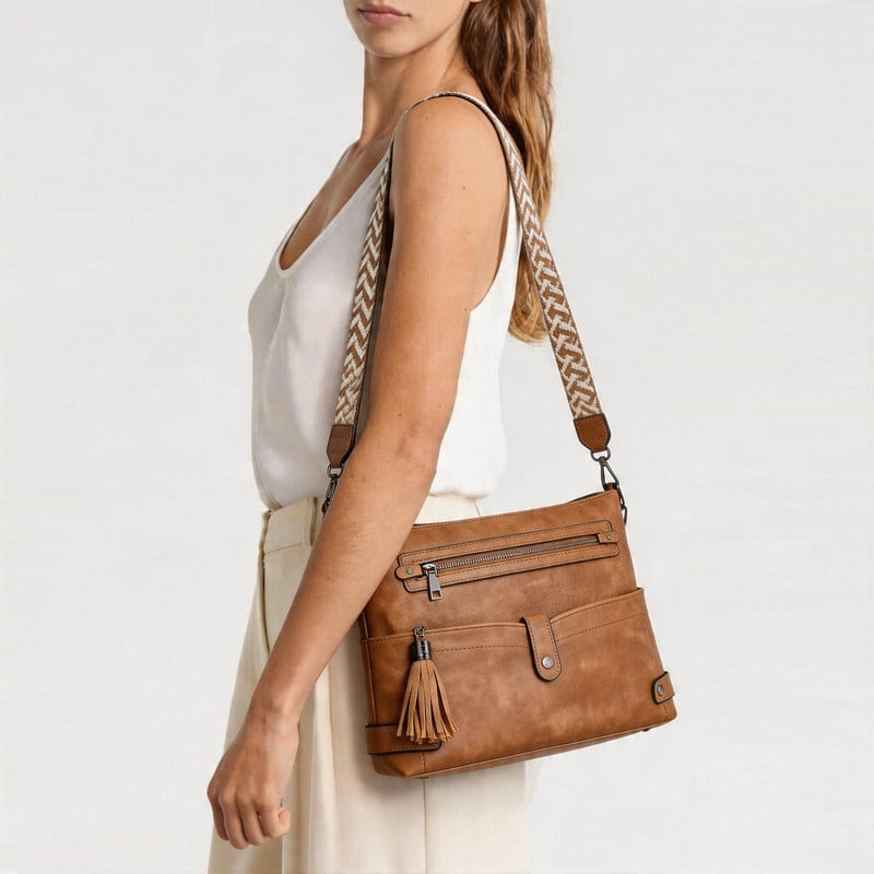 GAEKEAO Large Crossbody Bags for Women Multi Pocket Leather Crossbody Purse Designer Shoulder Bag Adjustable Strap Everyday Travel Handbag