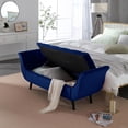 thumbnail image 6 of SZLIZCCC Storage Bed Bench for Bedroom , Velvet Upholstered Rolled Armed Button Tufted Sofa Stool Bench, Storage Ottoman Couch Long Bench with Solid Wood Legs Navy, 6 of 8