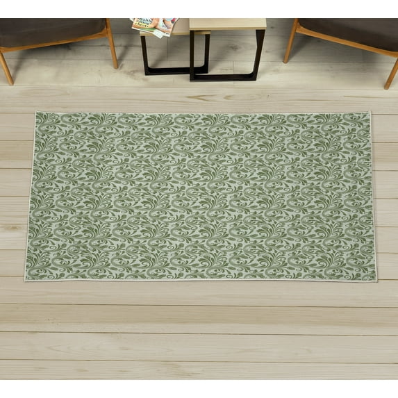 Floral Decorative Rug, Medieval Victorian Petals Baroque Blooms Swirls Flourish Spring Illustration, Quality Carpet for Bedroom Dorm and Living Room, 6 Sizes, Pistachio Green, by Ambesonne