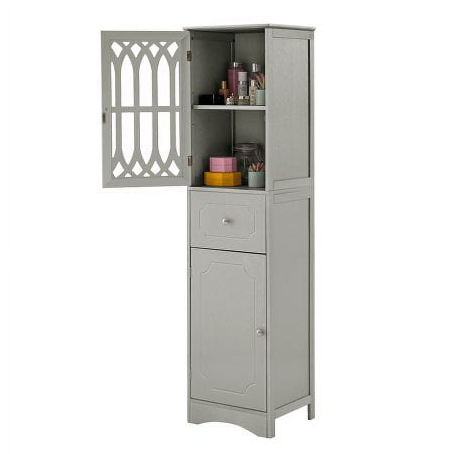 Angeles Home 14.5 in. W x 14.5 in. D x 63 in. H Gray Freestanding Narrow Storage Linen Cabinet for Bathroom