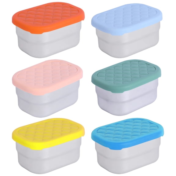 6 Pcs Stainless Steel Snack Containers for Youngsters, 230ML/7.8 oz Small Reusable Metal Food Box with Silicone Lids, Leakproof Lunch Containers, 3.9 x 2.8 x 1.9 in / 9.9 x 7.1 x 4.8 cm, Multicolor