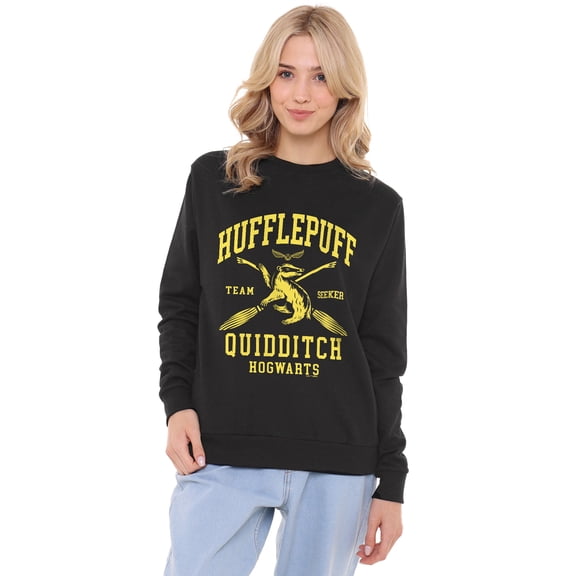 Harry Potter Hufflepuff Quidditch Arch Women's Crew Sweatshirt, Black, Large